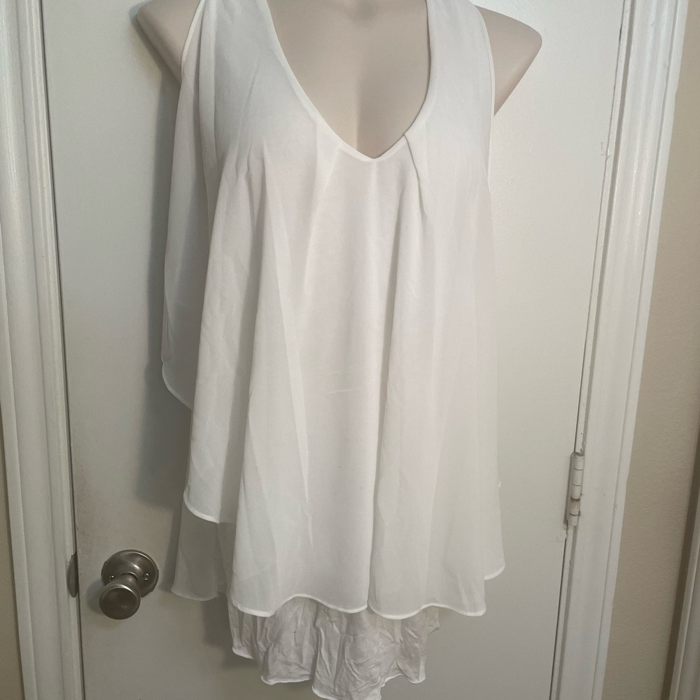 Women's White V-Neck Layered Chiffon Camisole